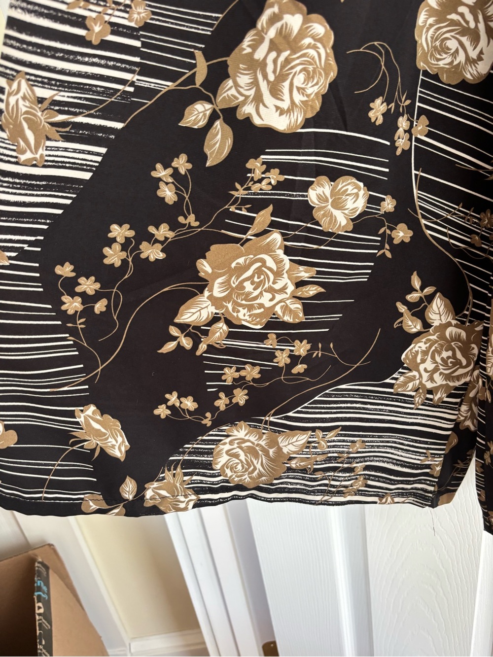 Wide Leg Women's Pants with Gold Floral Print - Picture 5 of 7